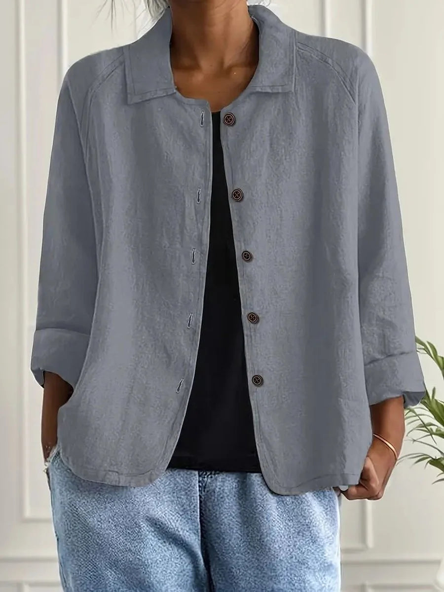 Marie | Damen Strickjacke leichte Baumwoll-Leinen Hemd-Cardigan mit Knöpfen