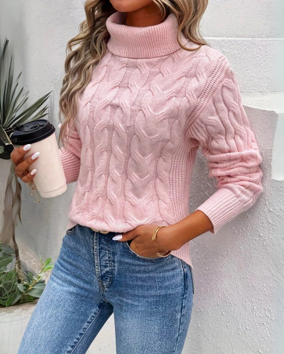 Marie | Damen Turtleneck Sweater Zeitloser Kabelstrick-Rollkragenpullover