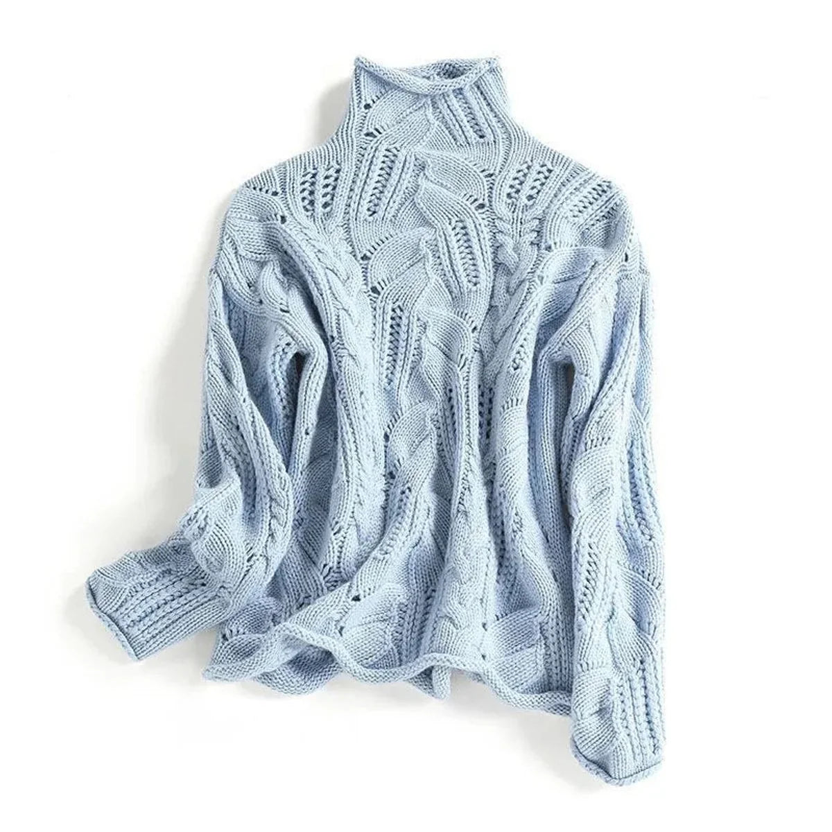 Marie | Damen Zopfmuster Knit Sweater Rollkragen Lockere Passform