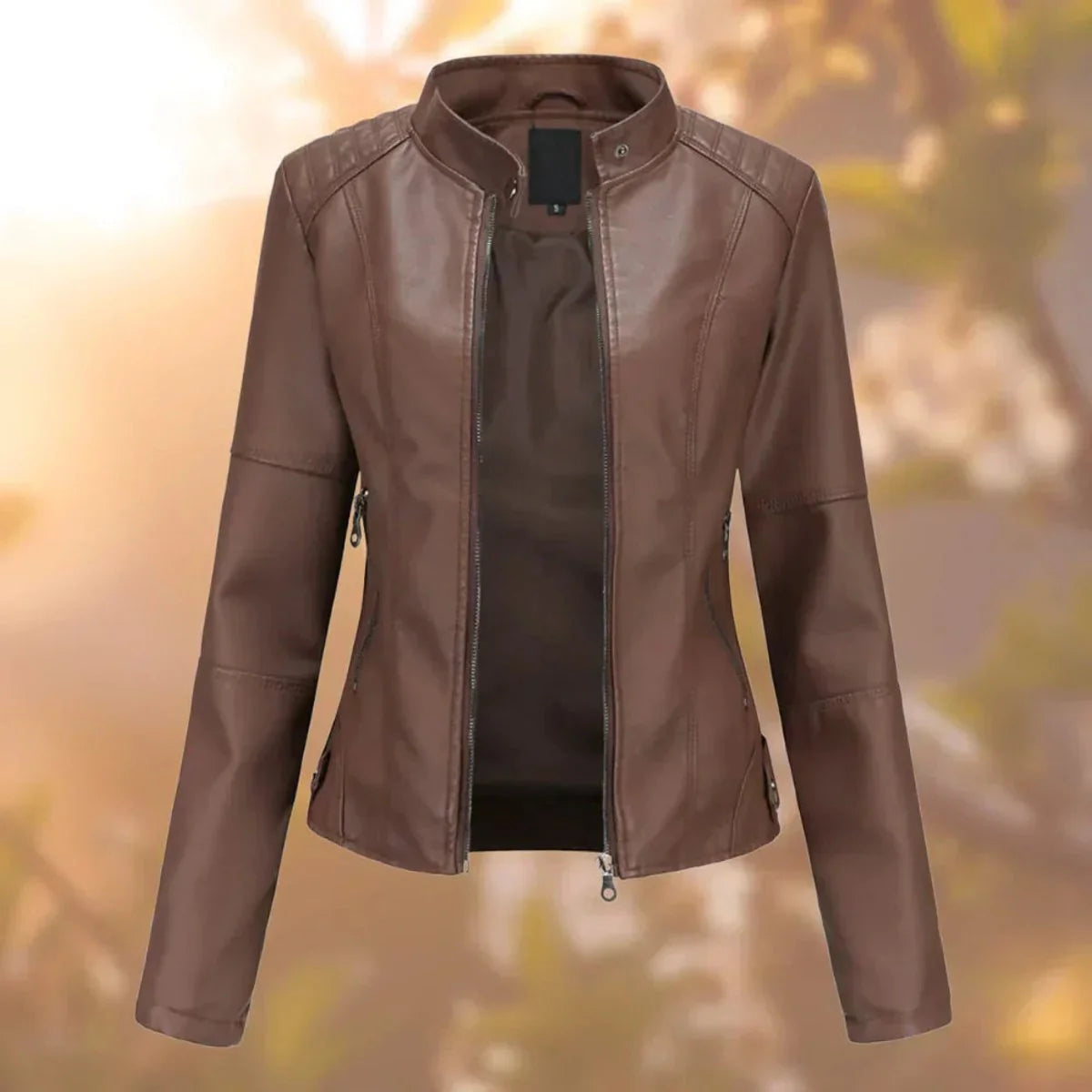 Marlene | Damen Slim-Fit Bikerjacke Kunstleder Reißverschluss Stehkragen