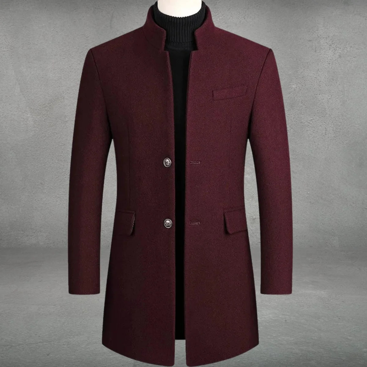 Matthias | Herren Slim-Fit Wollmantel mit Stehkragen und Knopfverschluss