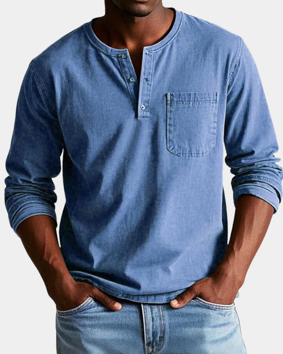 Matthias | Herren Vintage Langarm Henley-Shirt mit Brusttasche