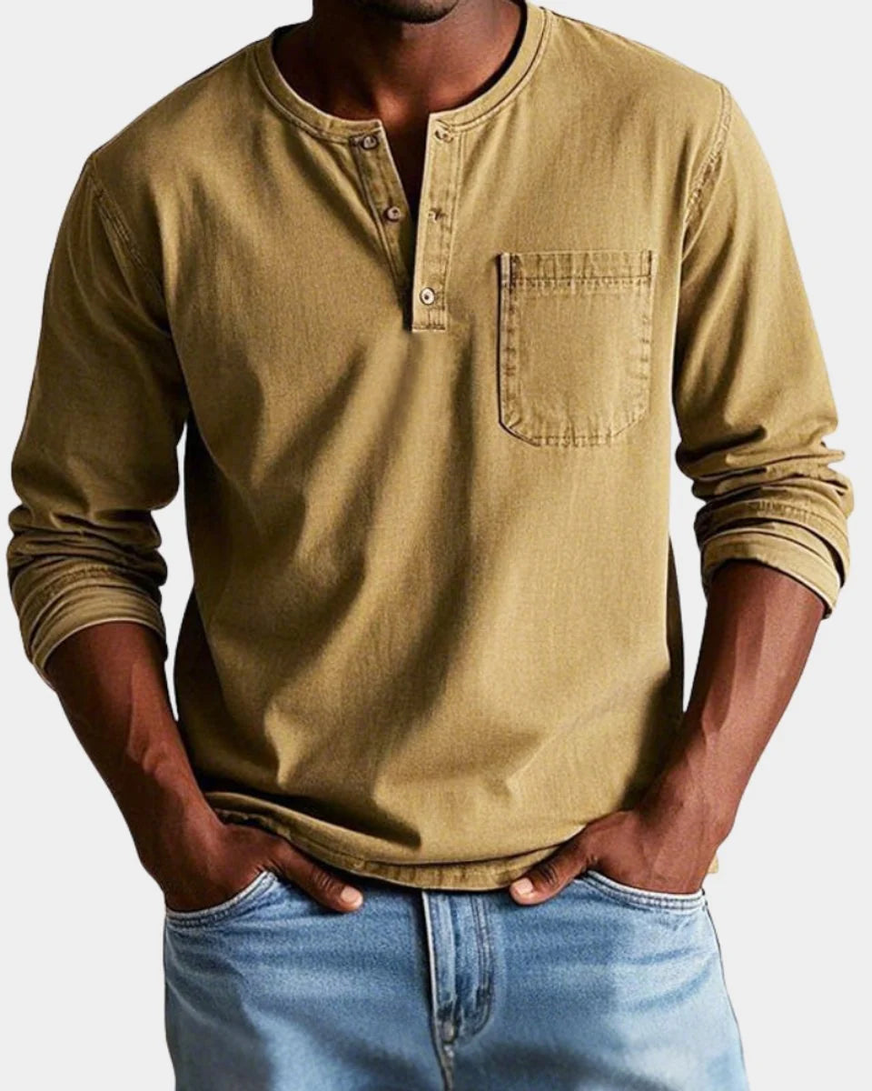 Matthias | Herren Vintage Langarm Henley-Shirt mit Brusttasche