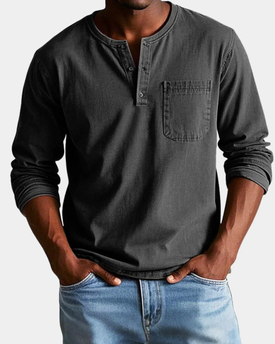 Matthias | Herren Vintage Langarm Henley-Shirt mit Brusttasche