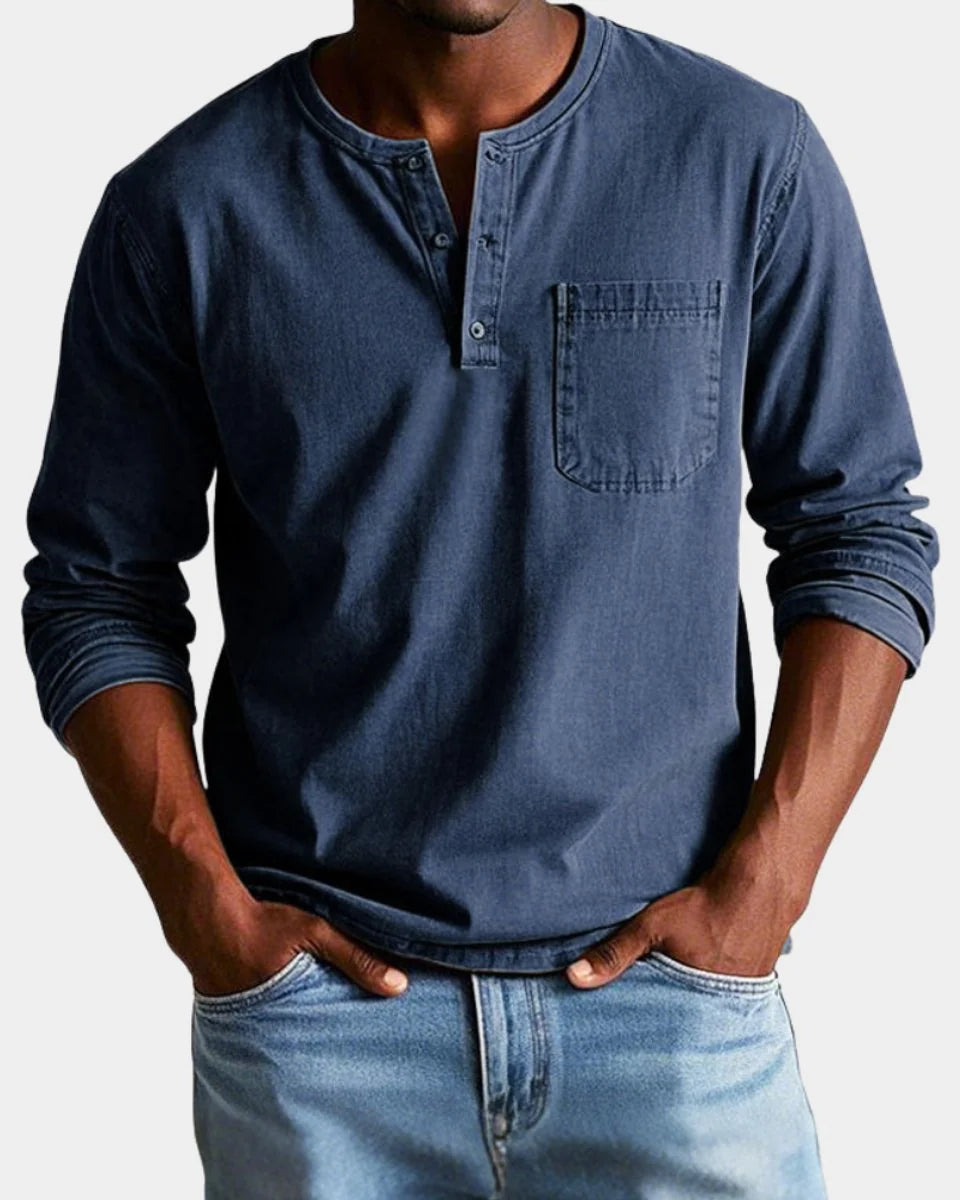 Matthias | Herren Vintage Langarm Henley-Shirt mit Brusttasche