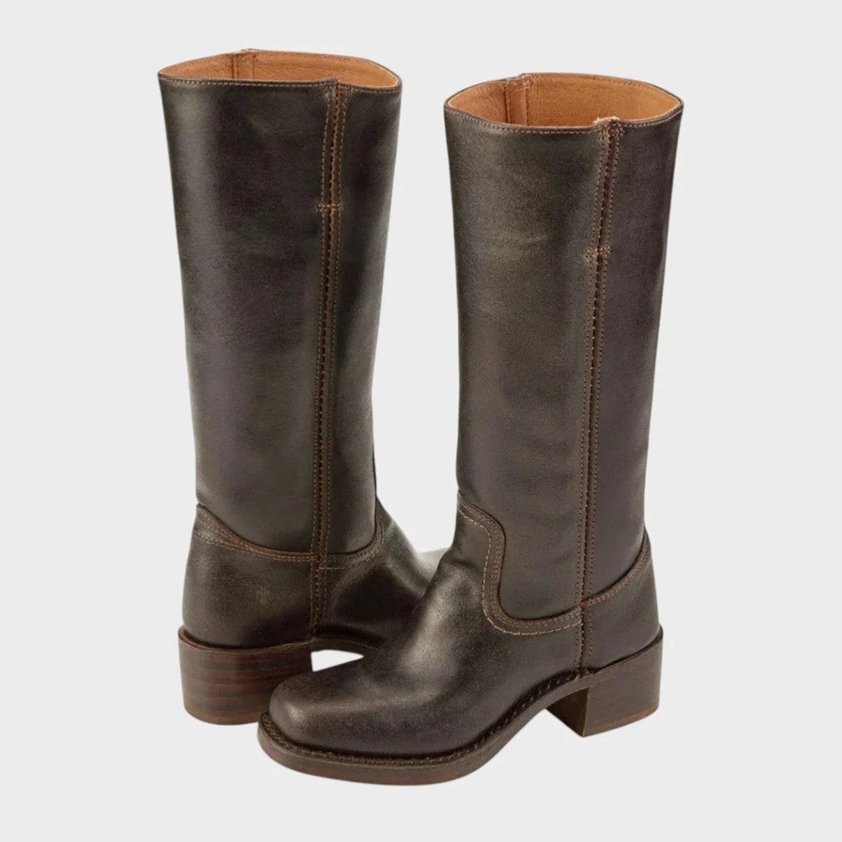 Mia | Damen Kniehohe Lederstiefel im klassischen Western-Stil