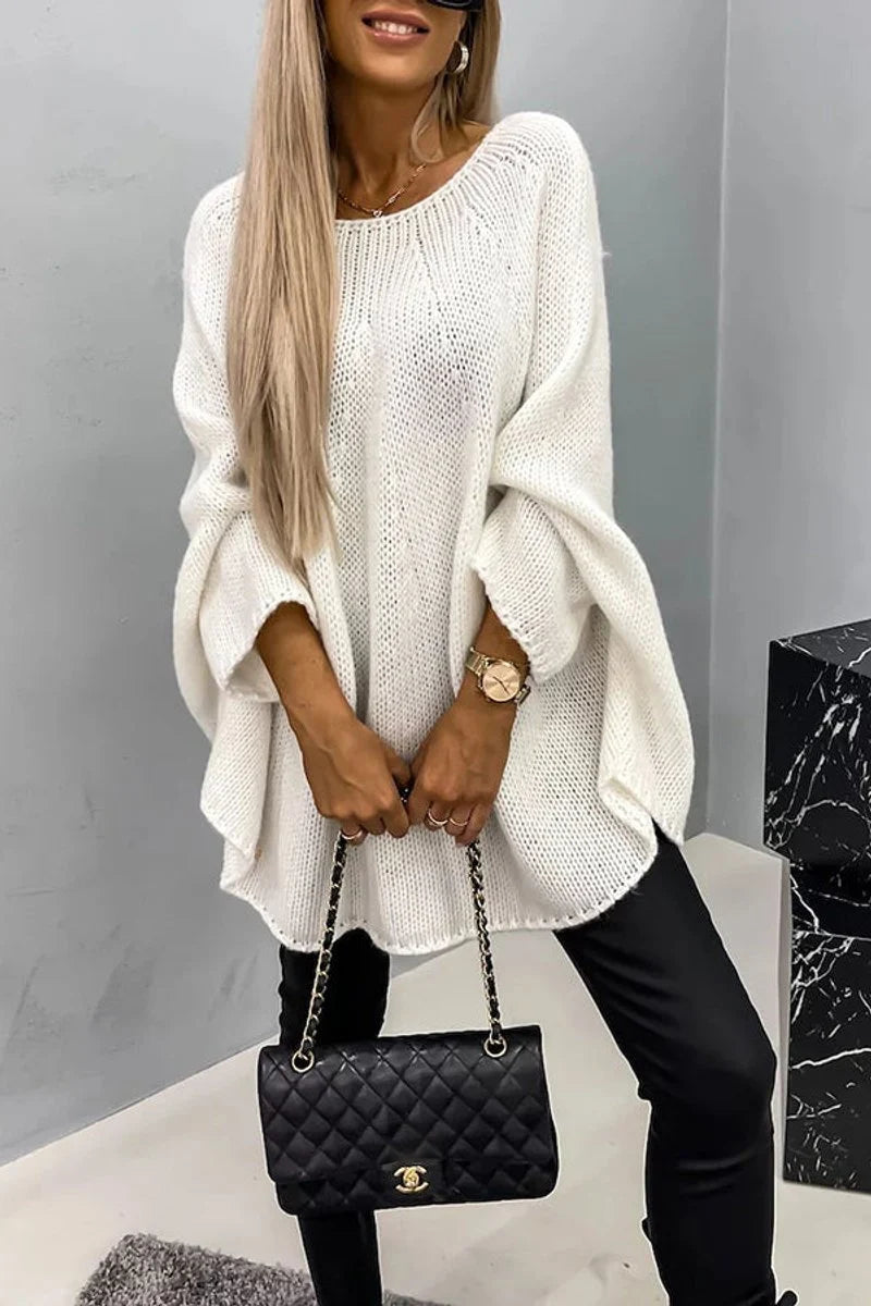 Mia | Damen Oversized Rundhals Knit Sweater mit Fledermausärmeln