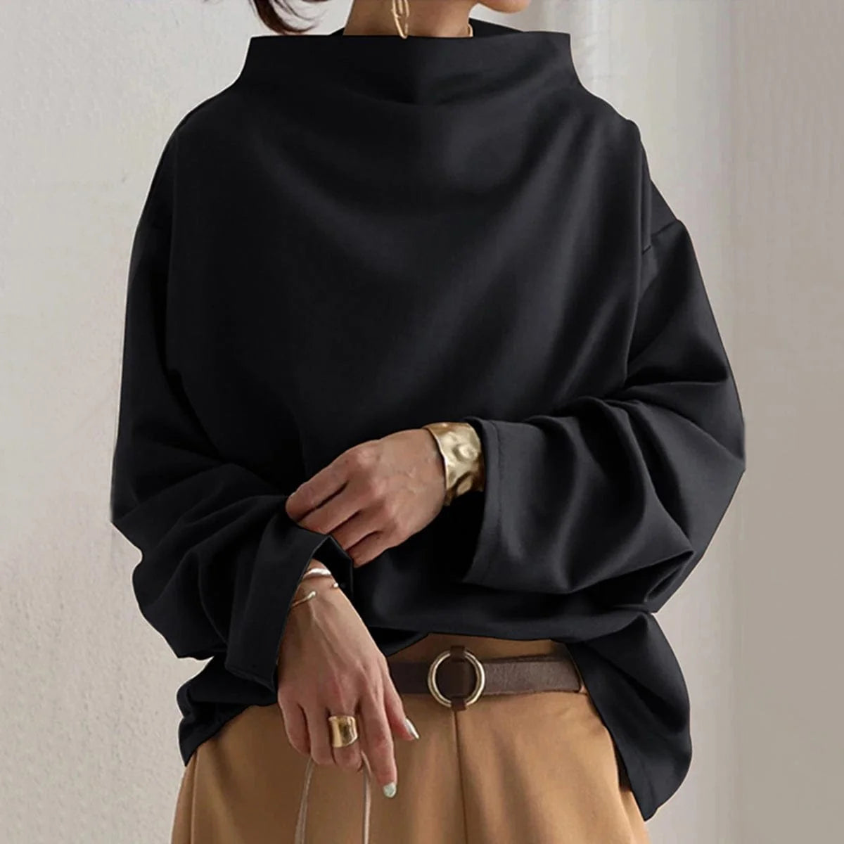 Mia | Damen Oversized Strickpullover mit Hochkragen und weitem Schnitt