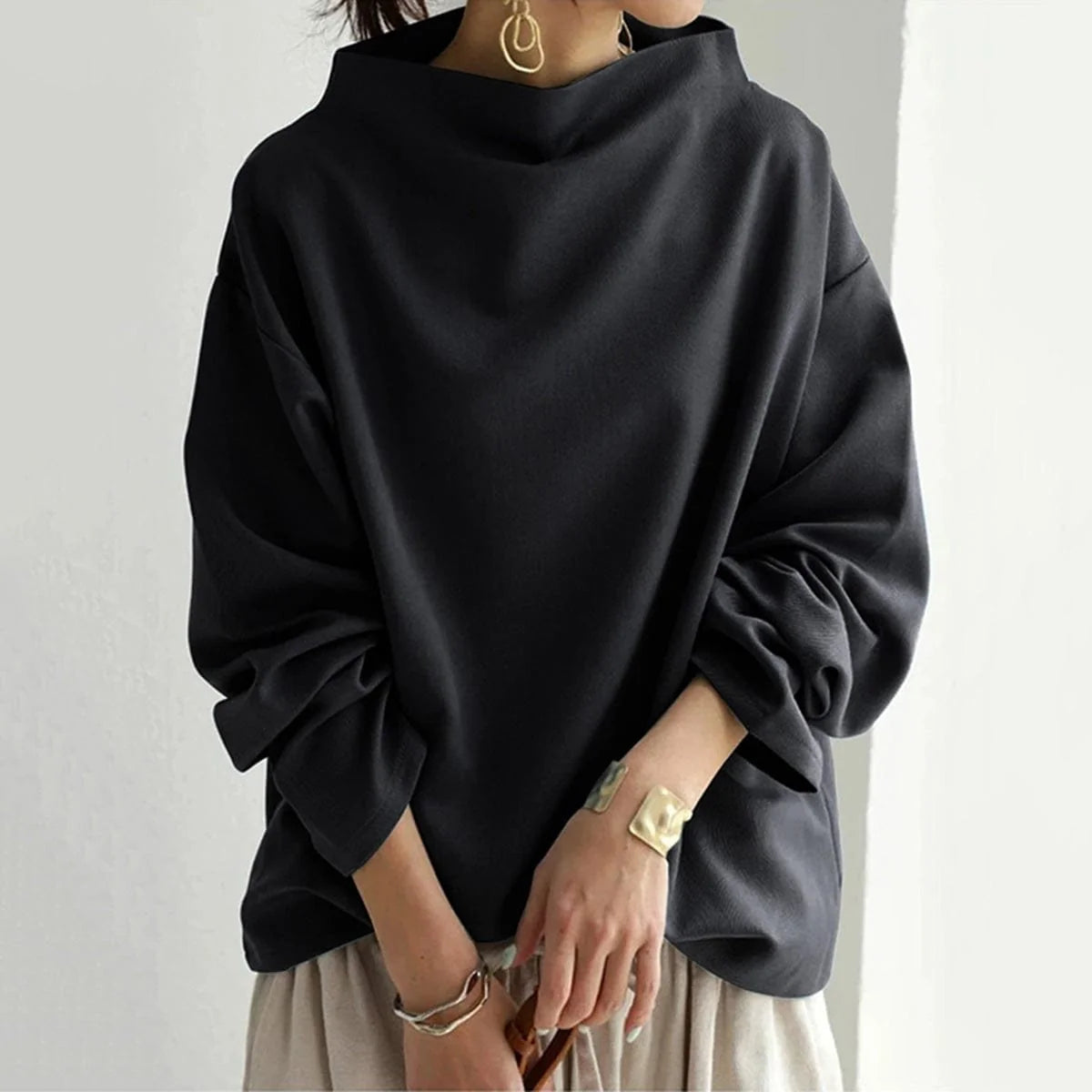 Mia | Damen Oversized Strickpullover mit Hochkragen und weitem Schnitt