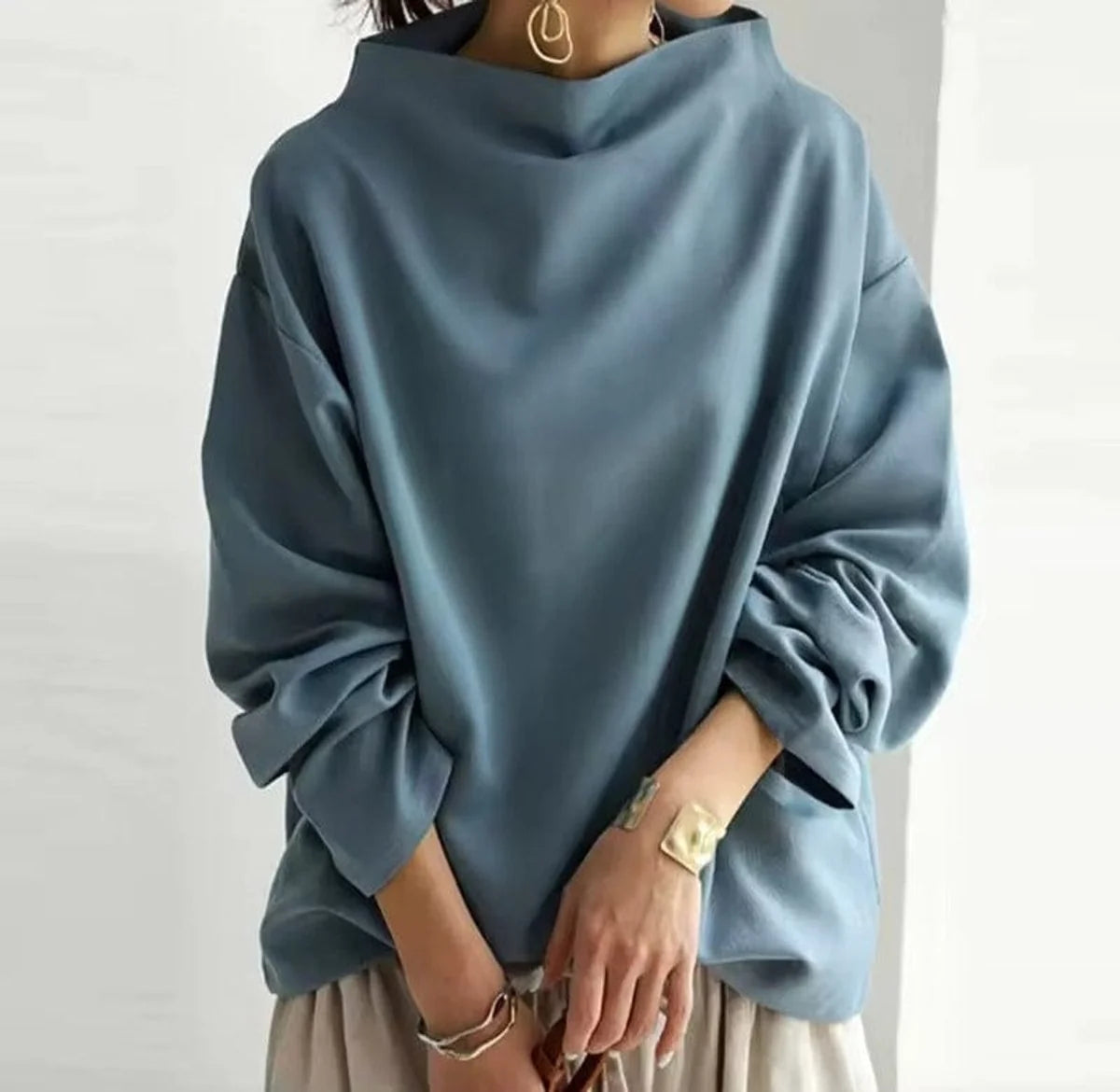Mia | Damen Oversized Strickpullover mit Hochkragen und weitem Schnitt