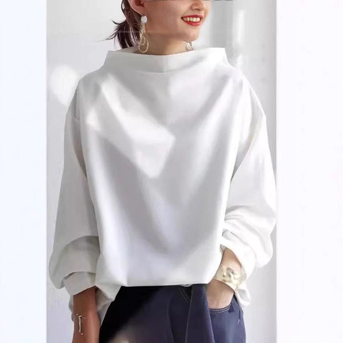 Mia | Damen Oversized Strickpullover mit Hochkragen und weitem Schnitt