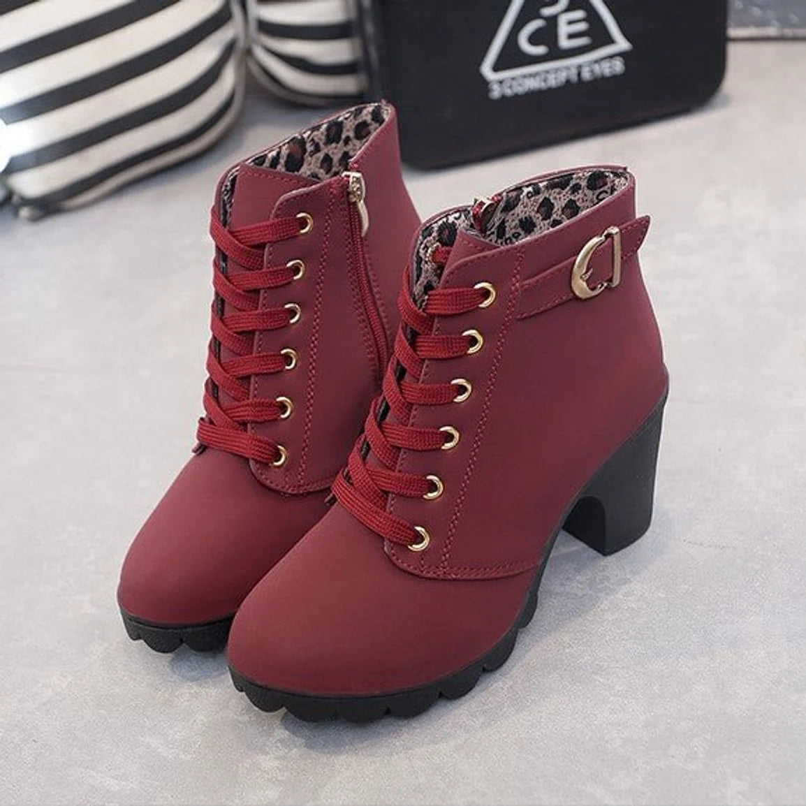Nora | Stiefel Damen Schnürstiefeletten Blockabsatz Wildleder-Optik