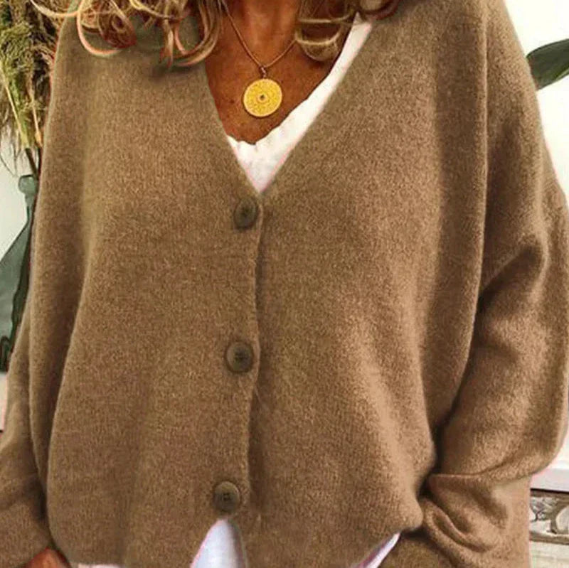 Nuana Birgit Damen Freizeit-Strickjacke mit V-Ausschnitt und Knöpfen