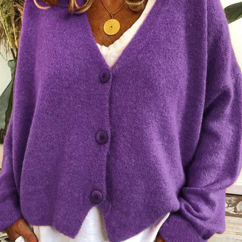 Nuana Birgit Damen Freizeit-Strickjacke mit V-Ausschnitt und Knöpfen
