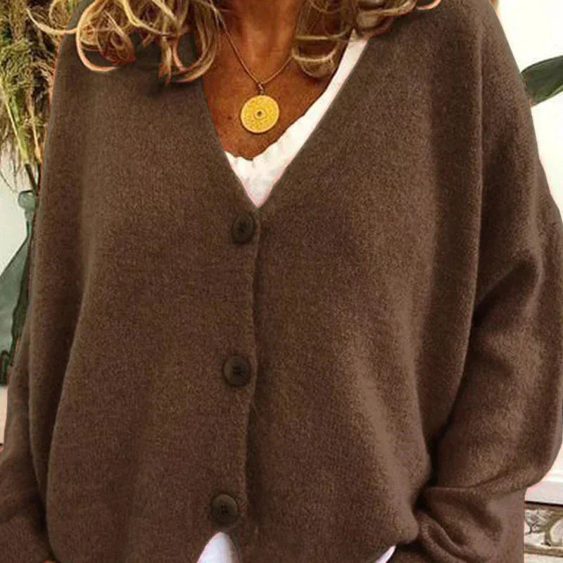 Nuana Birgit Damen Freizeit-Strickjacke mit V-Ausschnitt und Knöpfen
