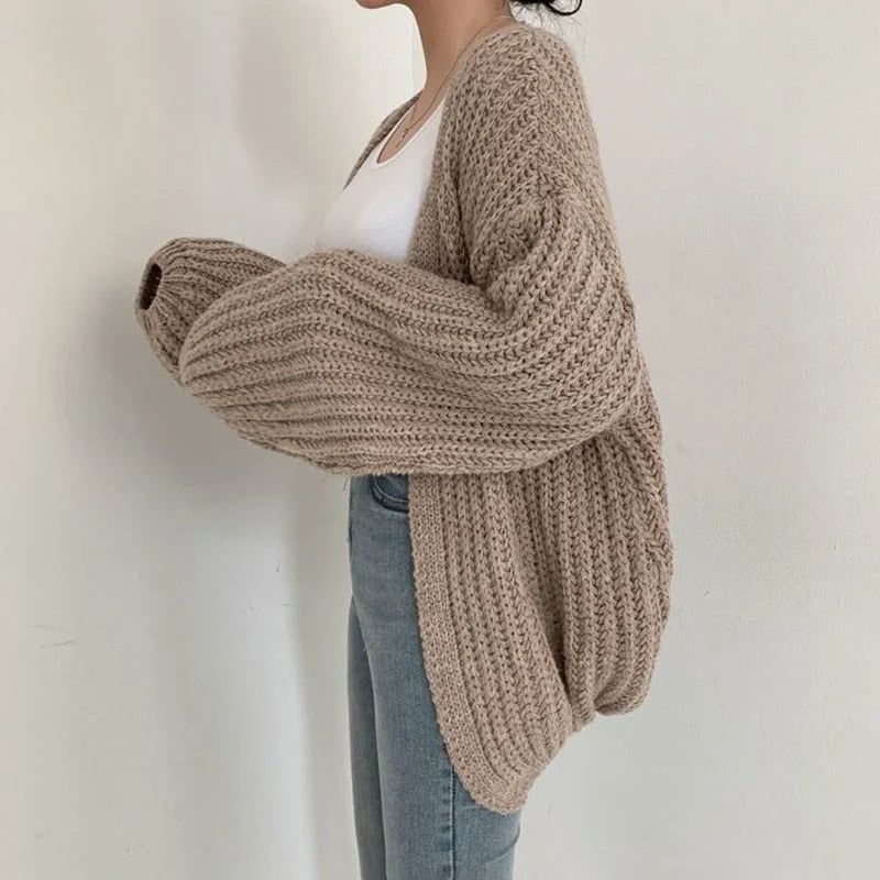 Nuana Carmen | Damen Freizeit-Strickjacke mit grobem Strick und offener Vorderseite