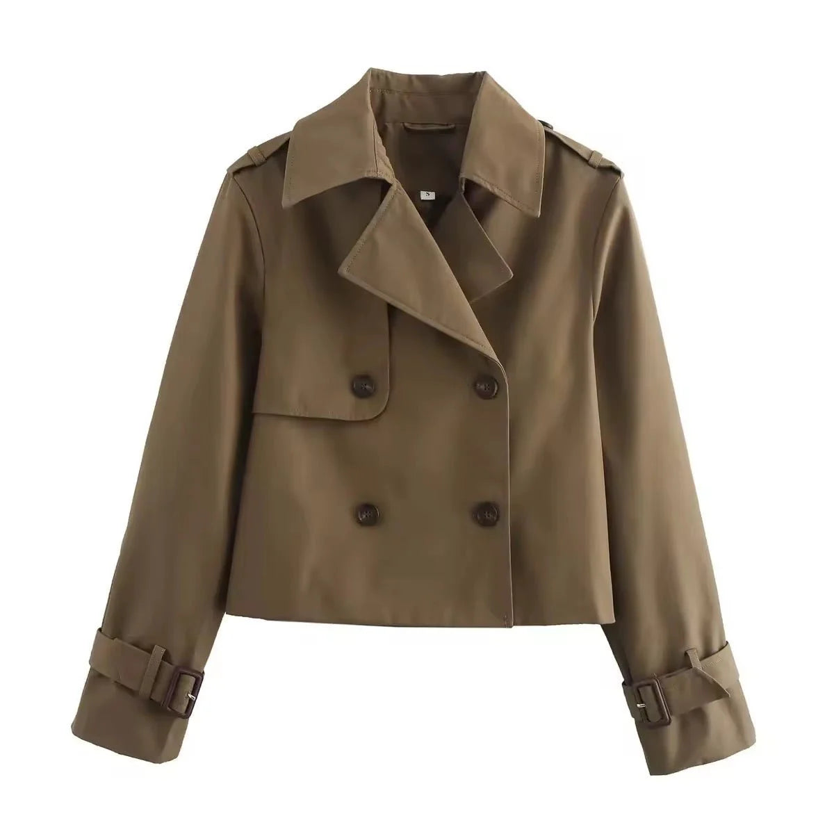 Nuana Charlotte | Damen Kurzer Doppelreihiger Trench Coat mit Schnallenärmeln