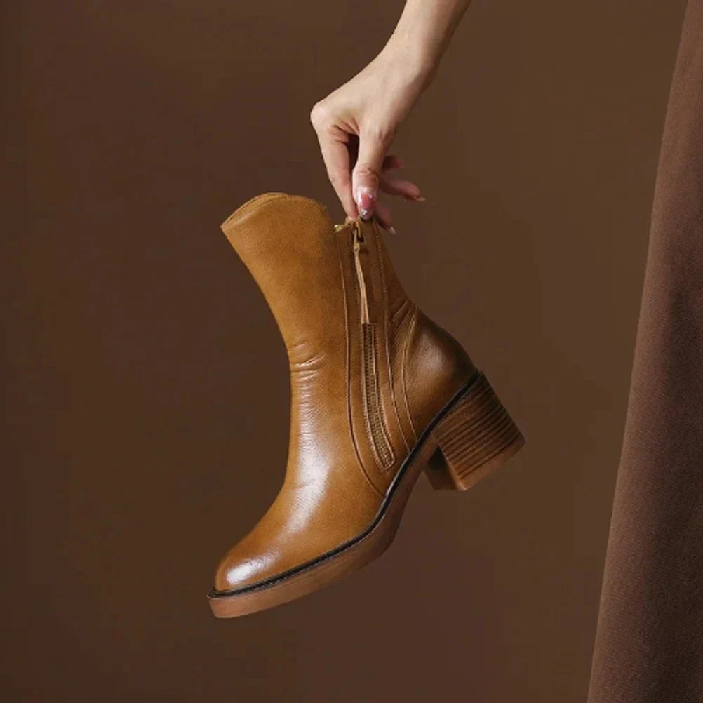 Nuana Charlotte Damen Leder Ankle Boots mit Blockabsatz