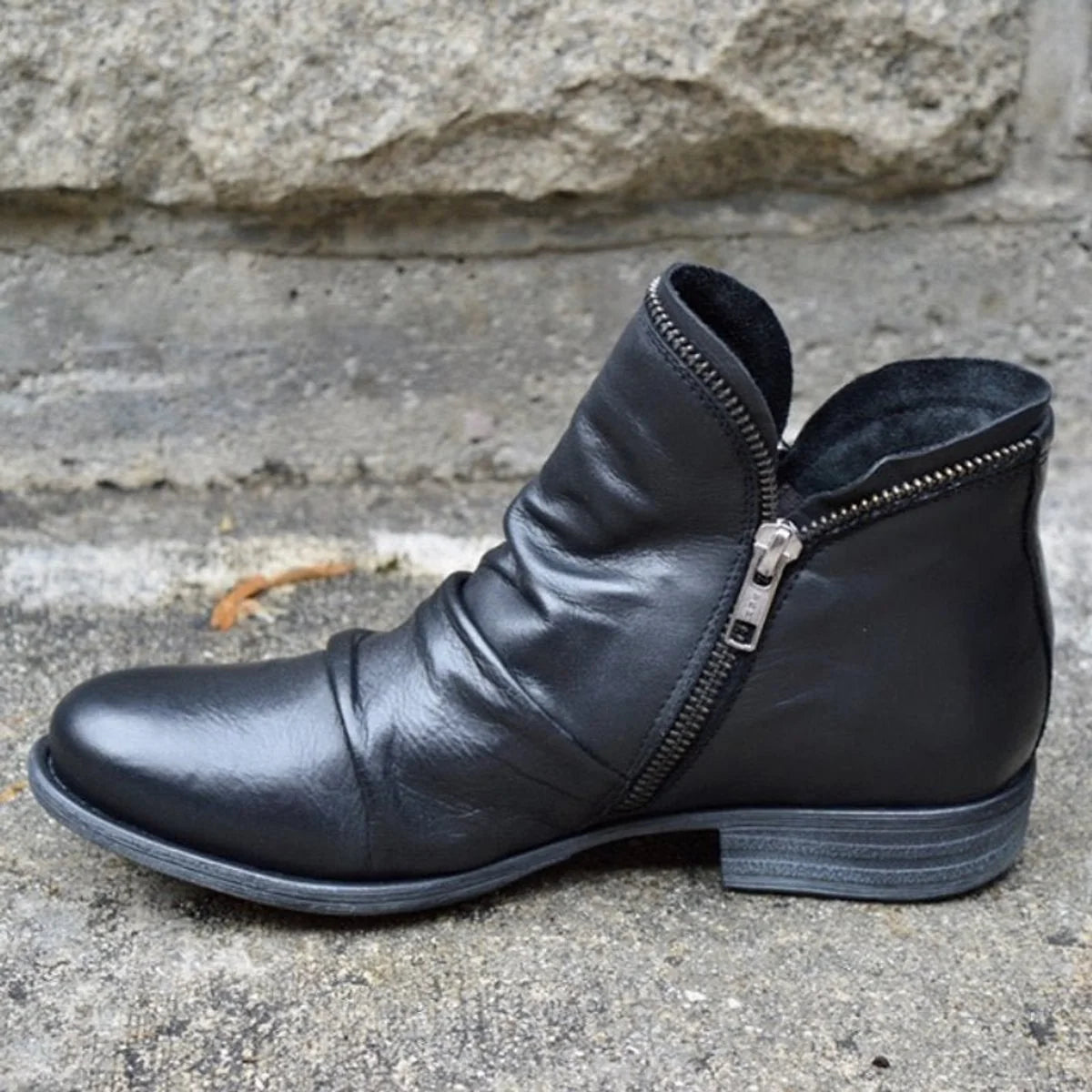 Nuana Charlotte Stiefeletten Damen Reißverschluss Gefältelte Knöchelhohe Herbst Winterstiefel
