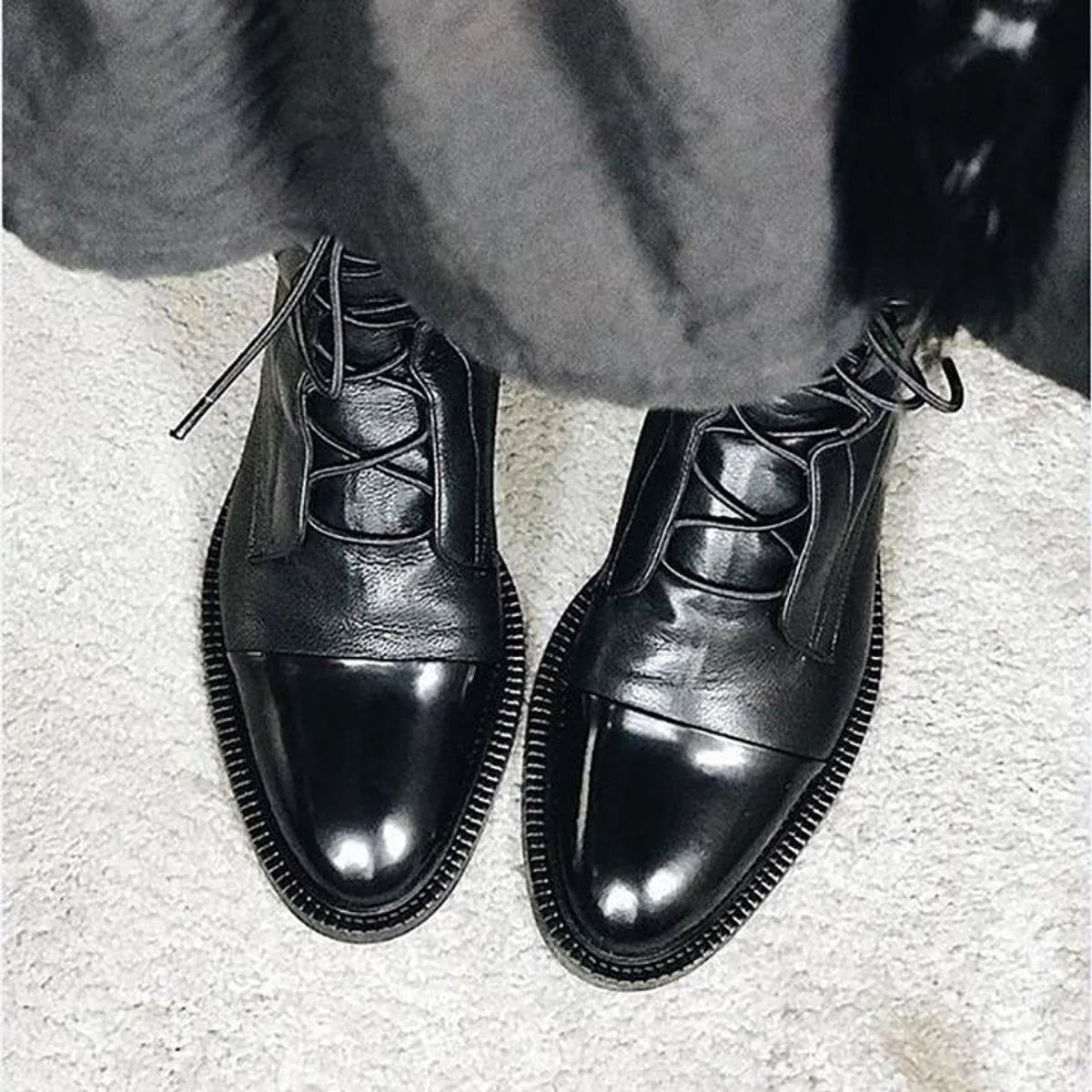 Nuana Charlotte | Stiefeletten Damen Vintage Schnürer Öko-Leder Knöchelboots