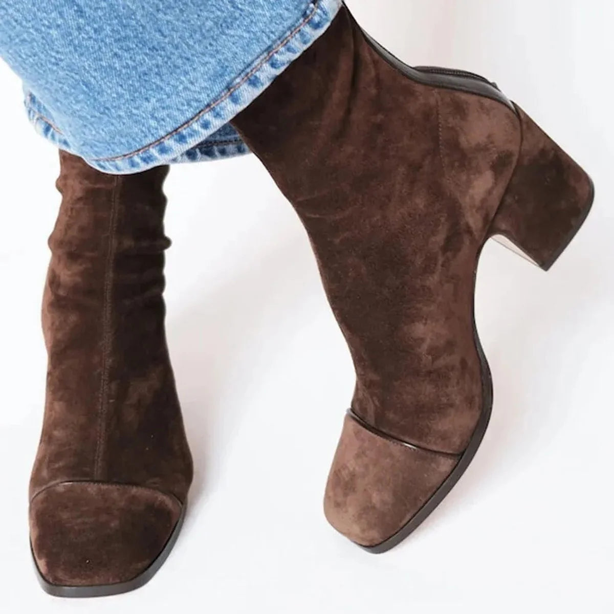 Nuana | Damen Ankle Boots Velours Blockabsatz Leopardenmuster Kappe Reißverschluss