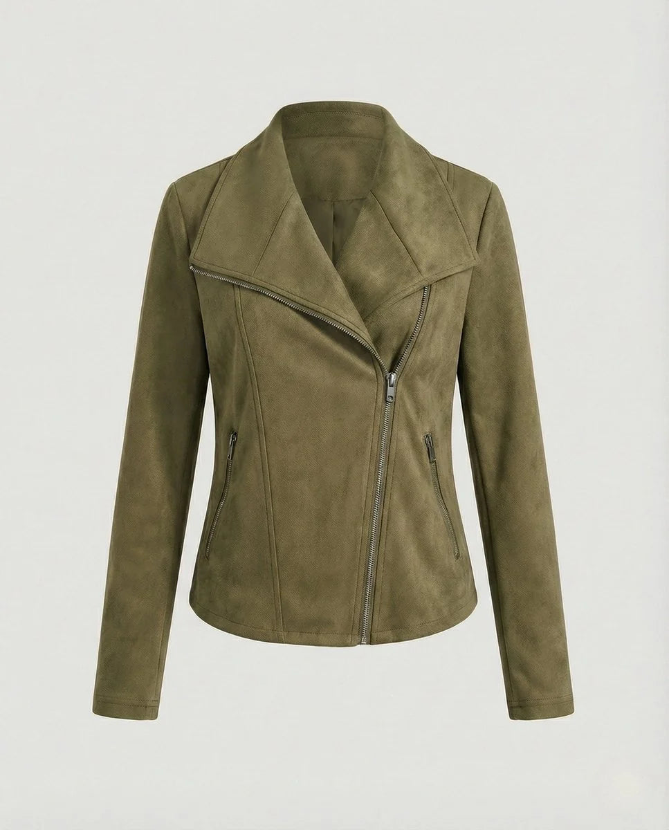 Nuana | Damen Bikerjacke Kunstleder Wildlook asymmetrischer Reißverschluss