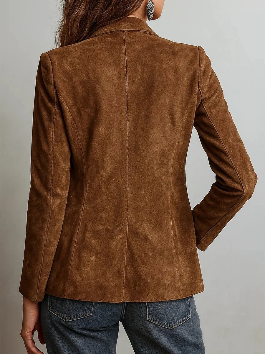 Nuana | Damen Cardigan Blazer Kunstwildleder Tailored-Fit Knopfleiste