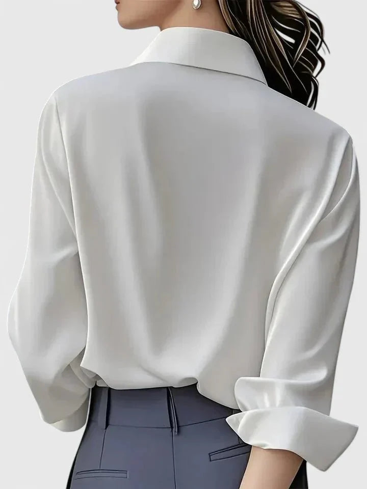 Nuana | Damen Elegante Satin Business-Bluse Versteckte Knopfleiste