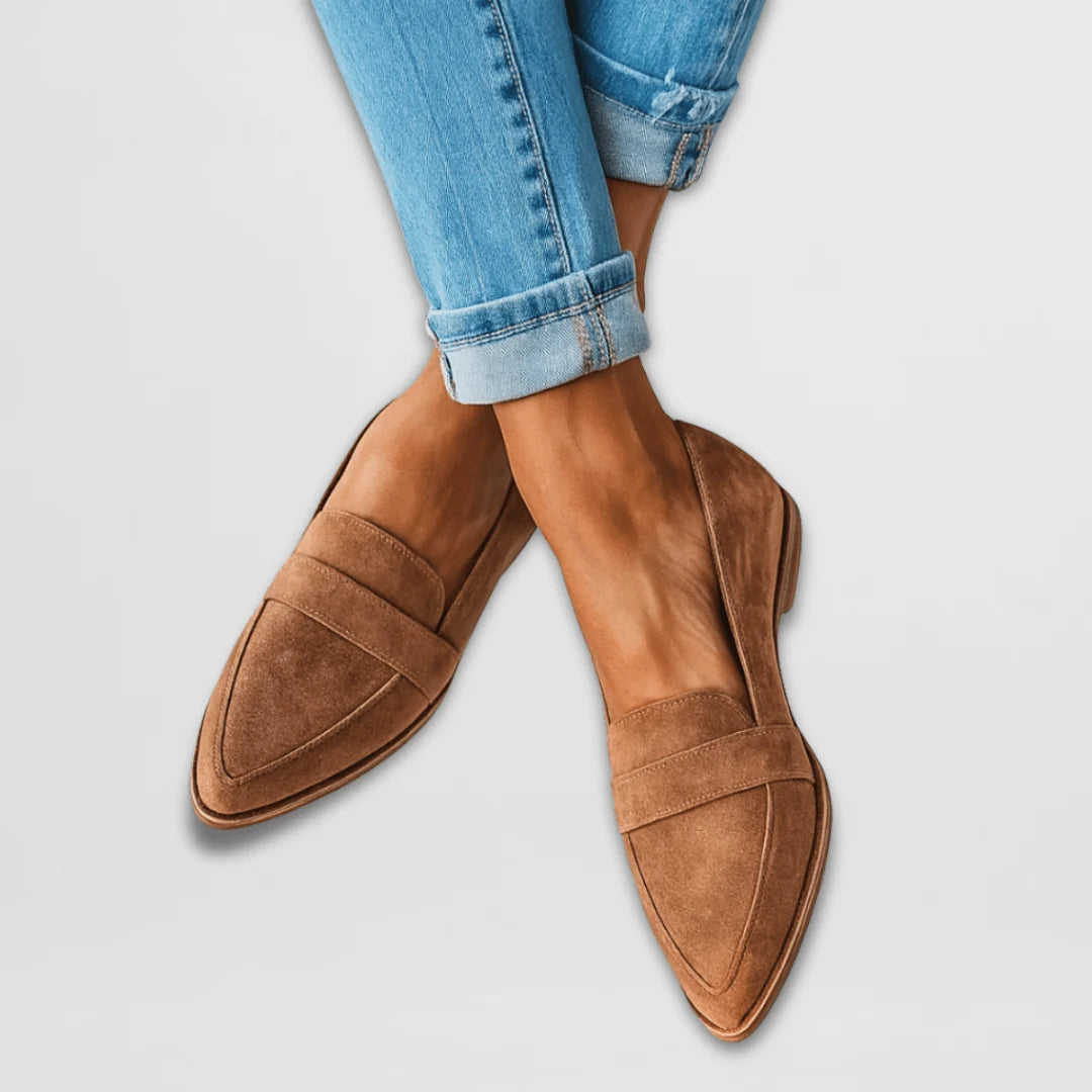 Nuana | Damen Frühlings Spitz Zulaufende Wildleder Loafer