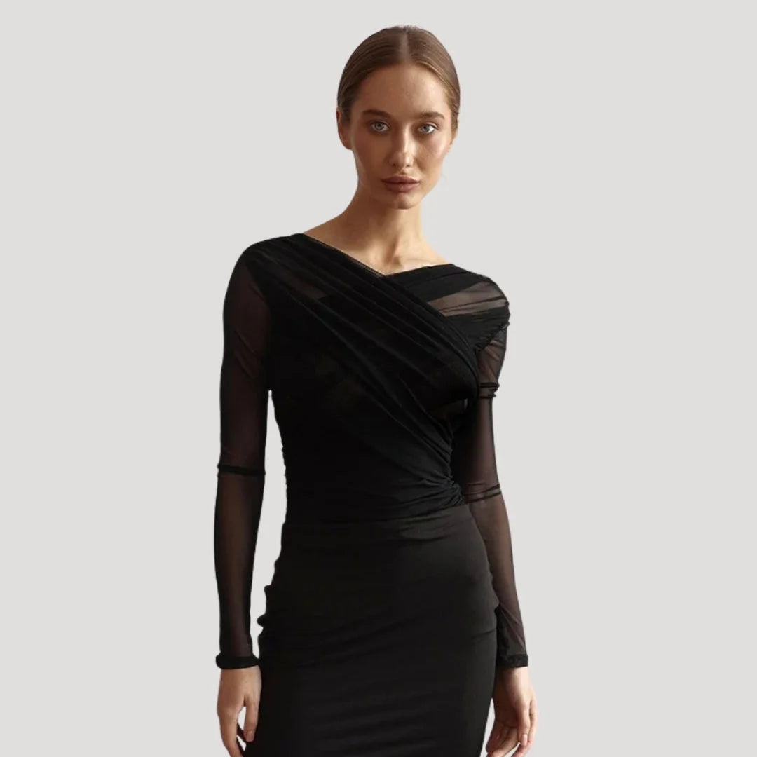 Nuana | Damen Frühlings Transparentes Wickel-Oberteil mit Langarm