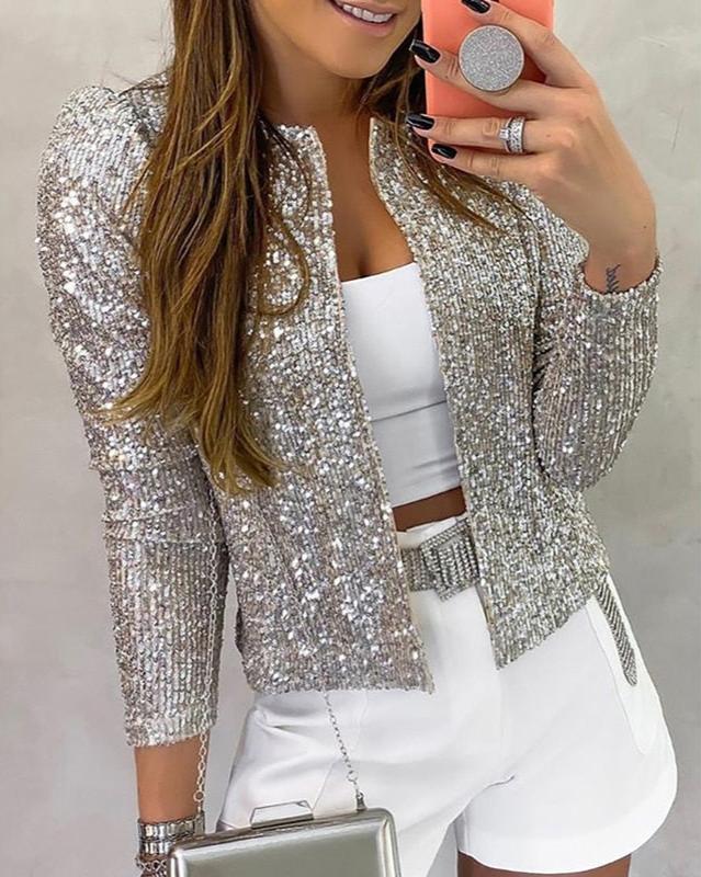 Nuana | Damen Glitzernde Offene Winterjacke