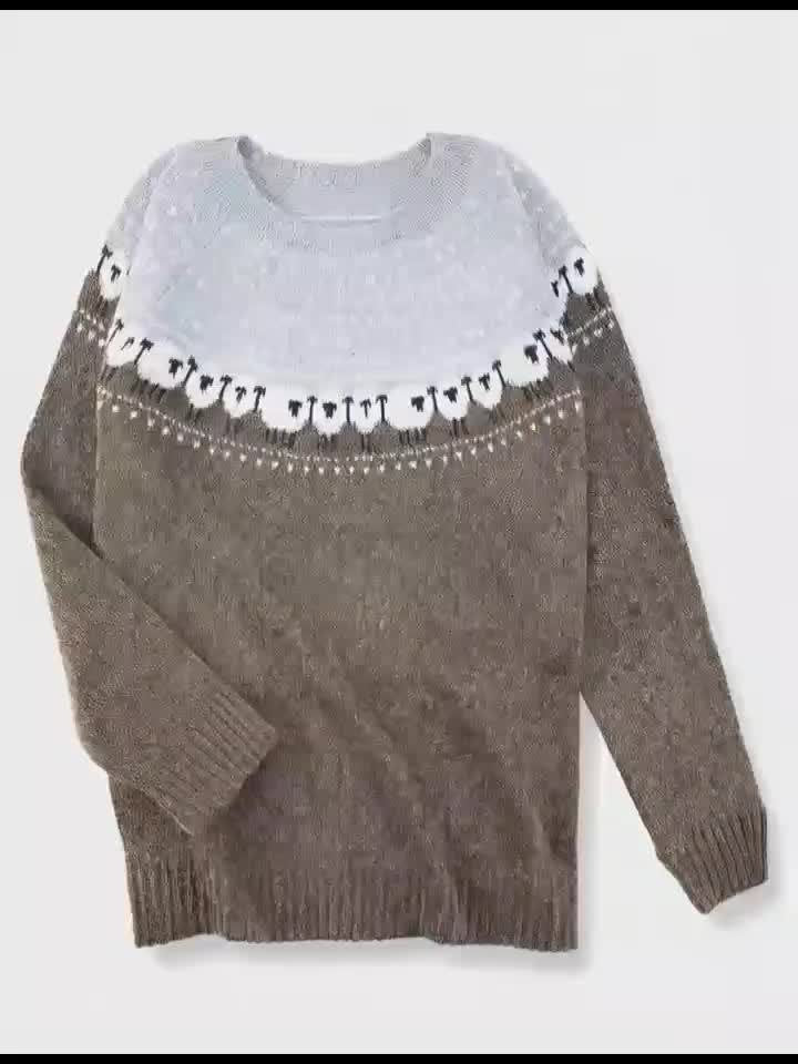 Nuana | Damen Grobstrick-Pullover mit Schaf-Jacquardmuster