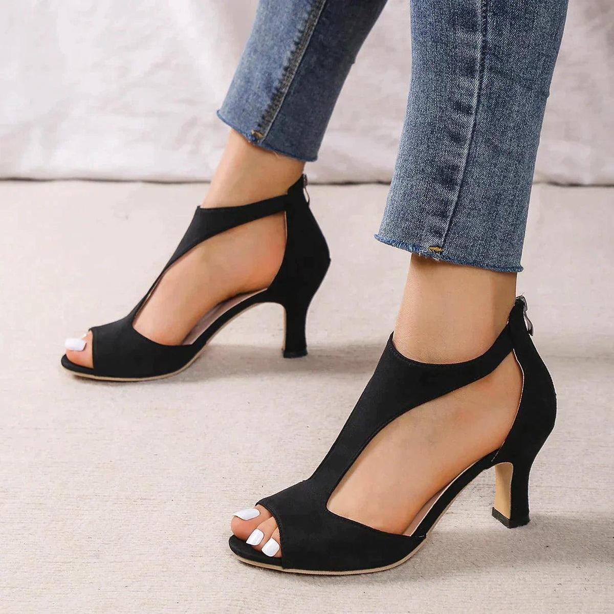 Nuana | Damen High Heels mit offenem Zehenbereich und Reißverschluss hinten
