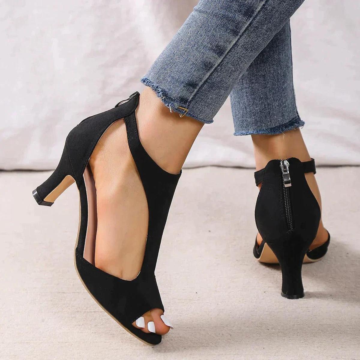 Nuana | Damen High Heels mit offenem Zehenbereich und Reißverschluss hinten