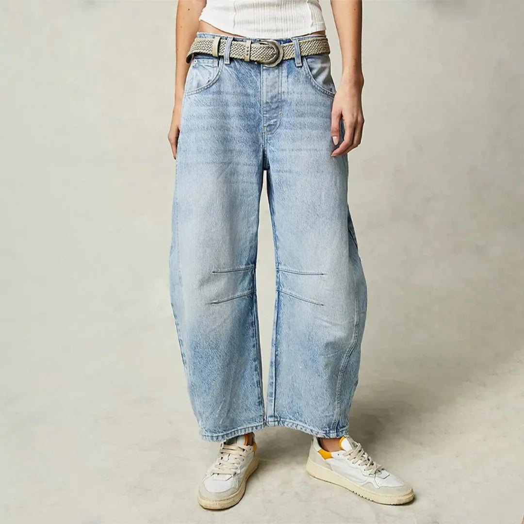 Nuana Damen High-Waist Barrel-Leg Relaxed-Fit Jeans