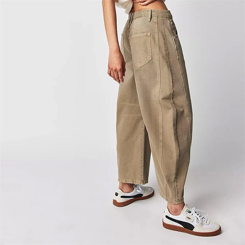 Nuana Damen High-Waist Barrel-Leg Relaxed-Fit Jeans