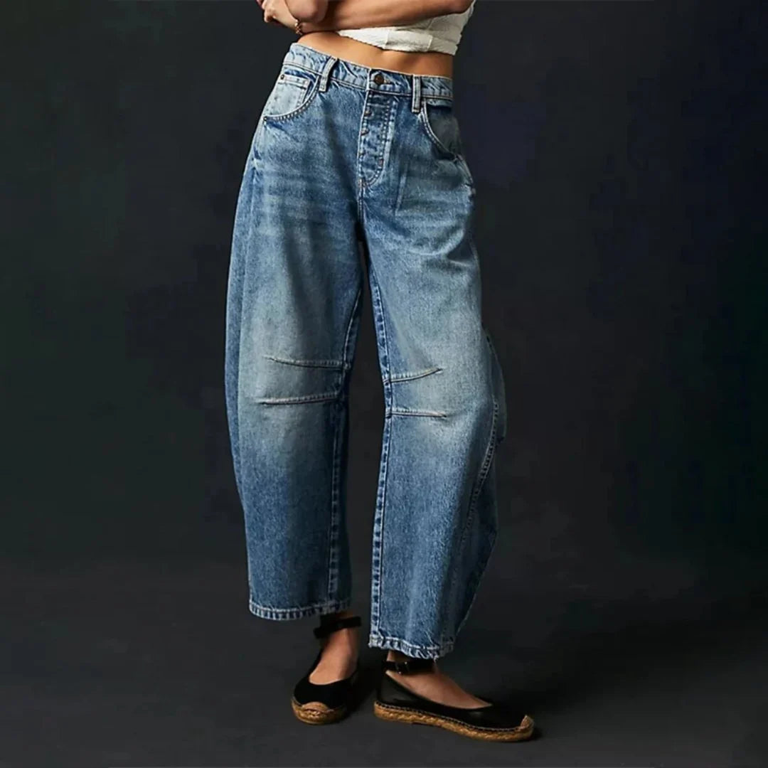 Nuana Damen High-Waist Barrel-Leg Relaxed-Fit Jeans