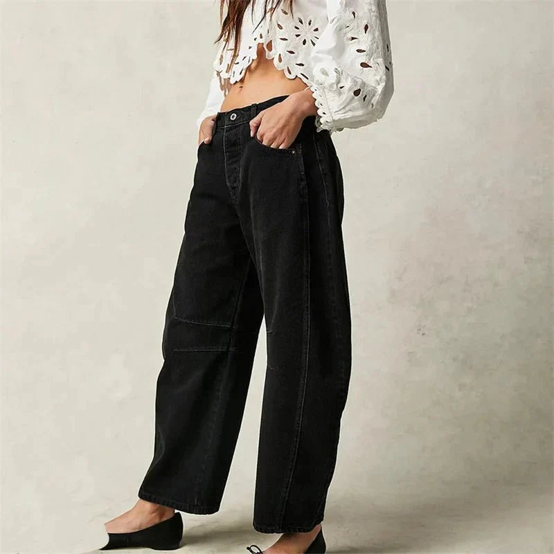 Nuana Damen High-Waist Barrel-Leg Relaxed-Fit Jeans