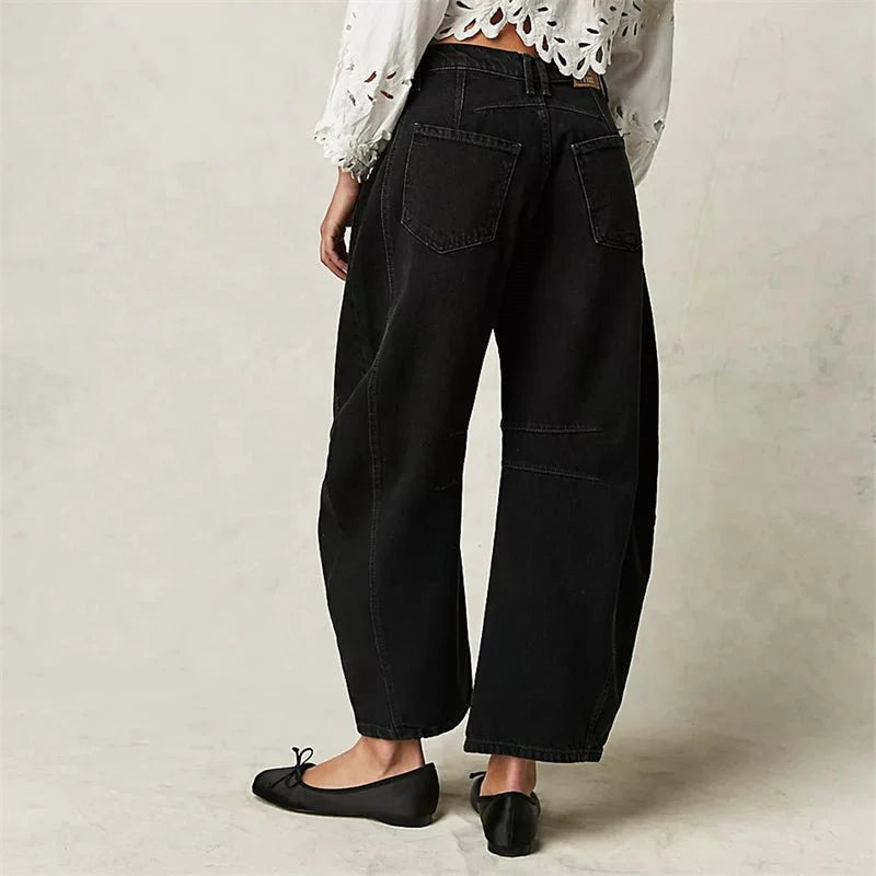 Nuana Damen High-Waist Barrel-Leg Relaxed-Fit Jeans