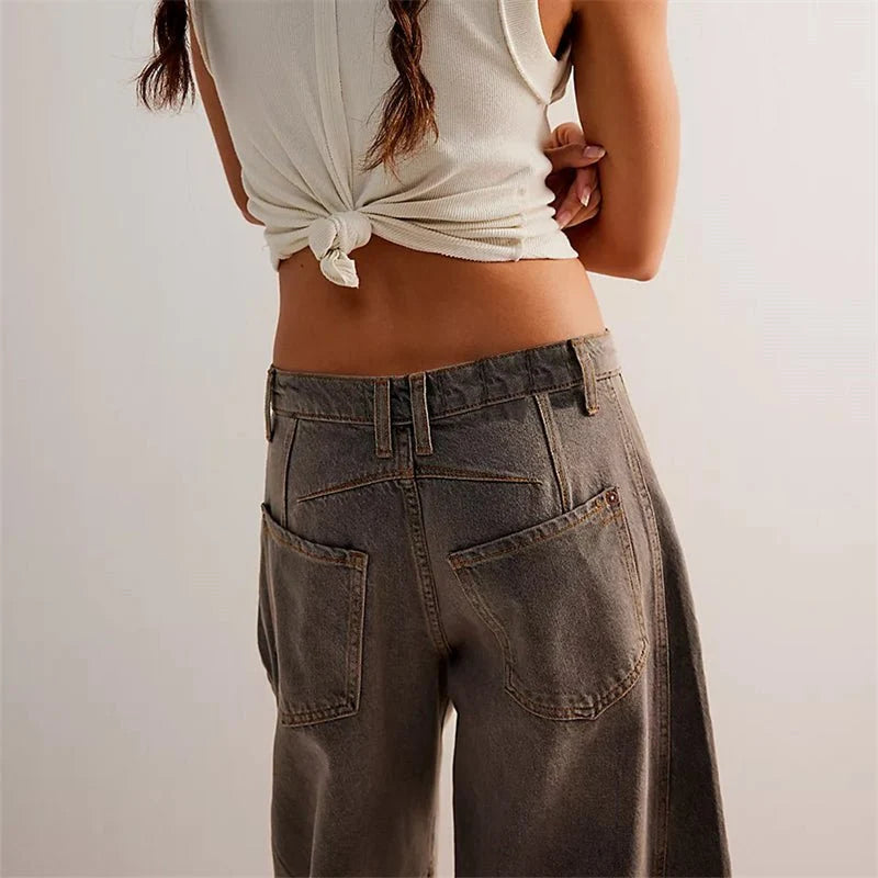 Nuana Damen High-Waist Barrel-Leg Relaxed-Fit Jeans