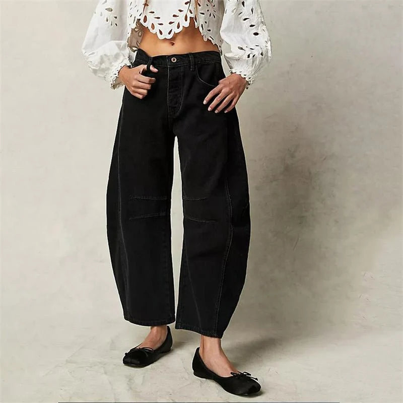 Nuana Damen High-Waist Barrel-Leg Relaxed-Fit Jeans