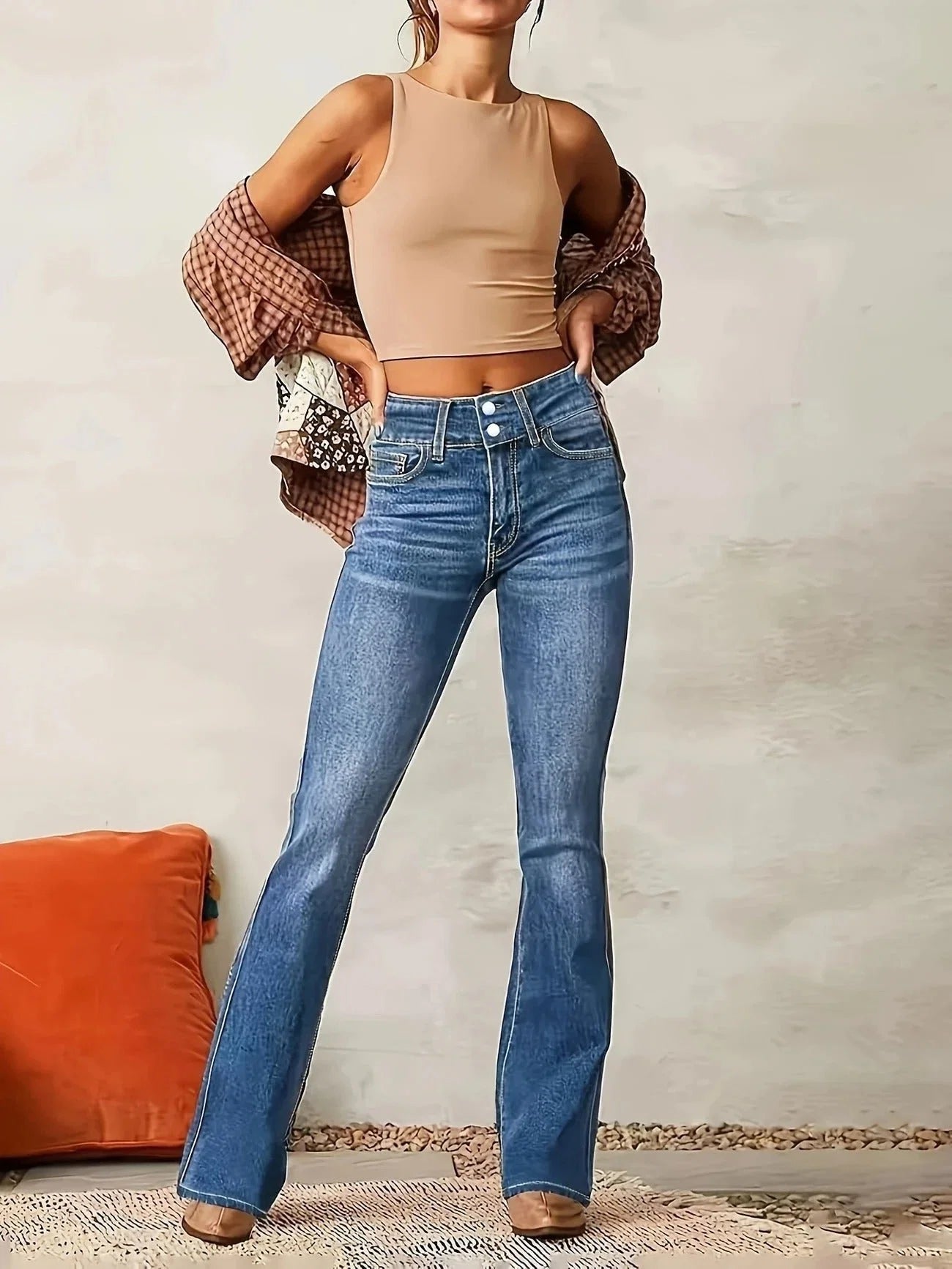 Nuana | Damen High-Waist Flared Jeans mit figurbetontem Schnitt