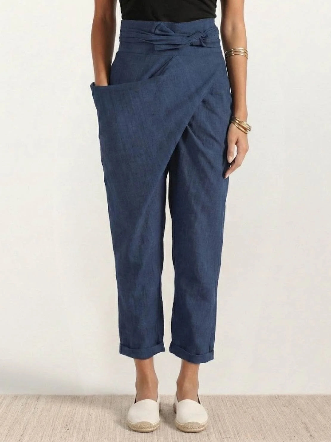 Nuana | Damen Highwaist Wickelhose Cropped Tapered Schleifenbund
