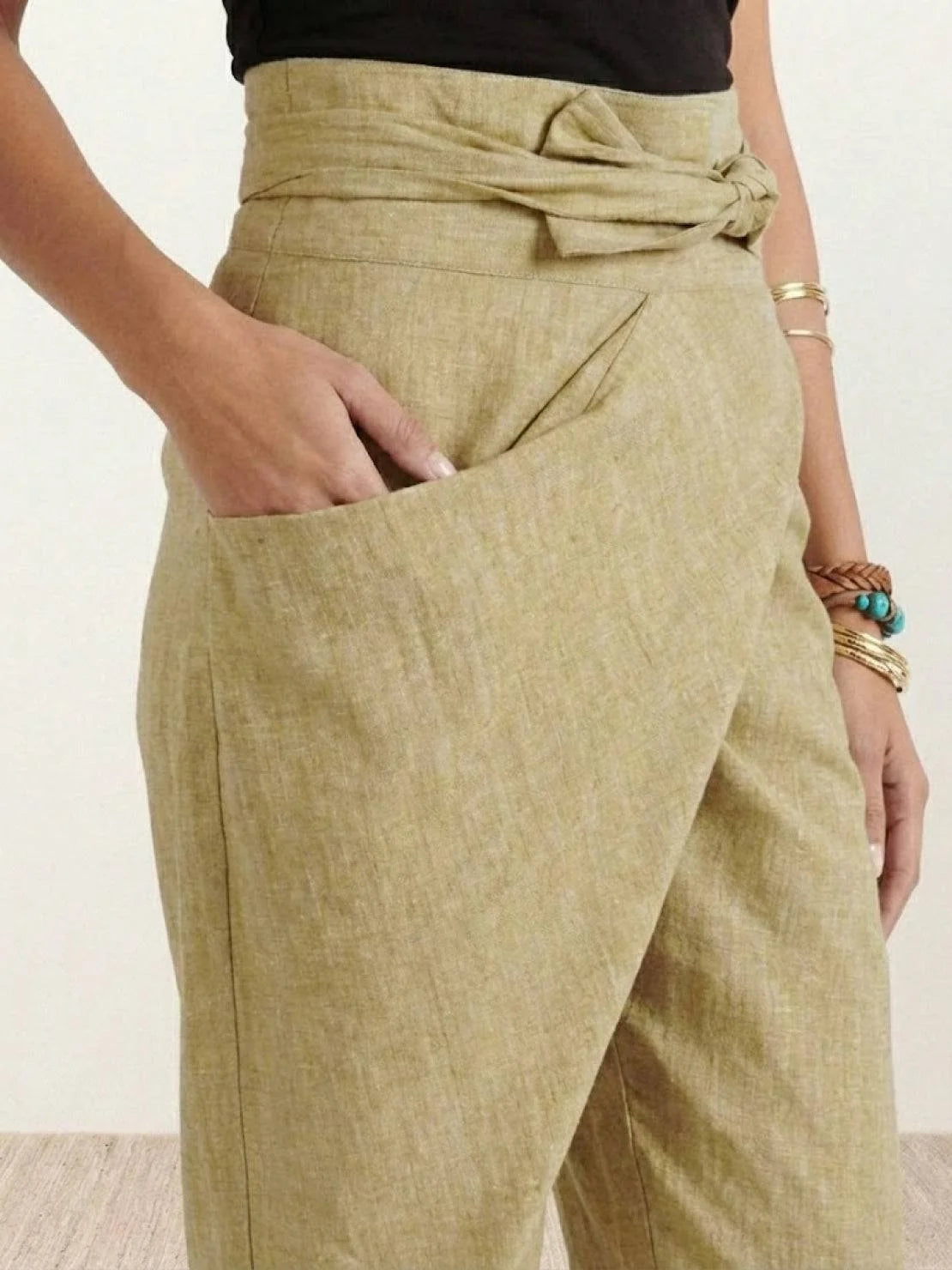 Nuana | Damen Highwaist Wickelhose Cropped Tapered Schleifenbund