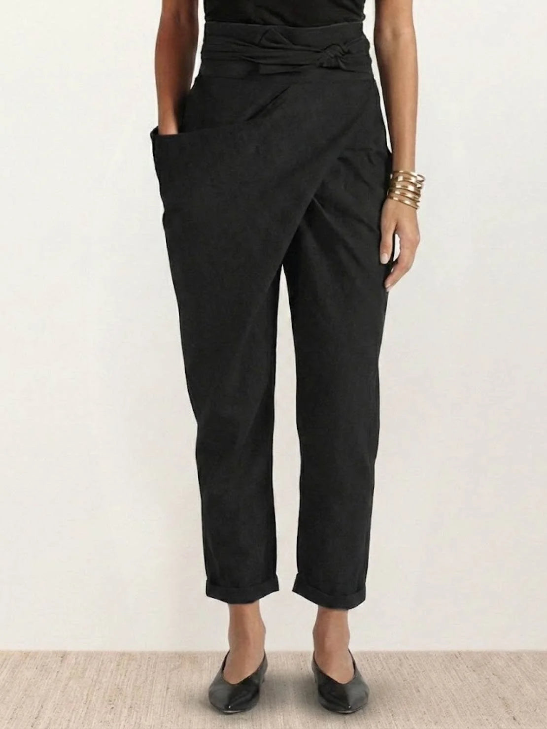 Nuana | Damen Highwaist Wickelhose Cropped Tapered Schleifenbund