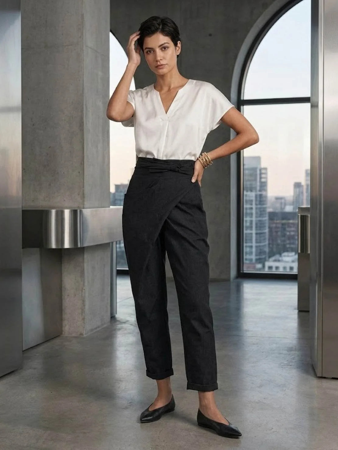 Nuana | Damen Highwaist Wickelhose Cropped Tapered Schleifenbund
