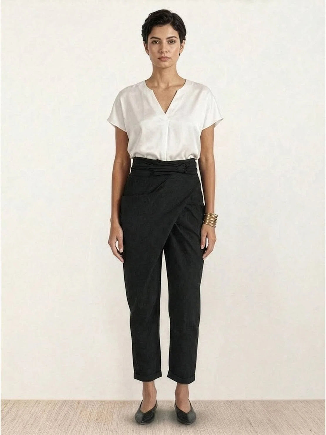 Nuana | Damen Highwaist Wickelhose Cropped Tapered Schleifenbund
