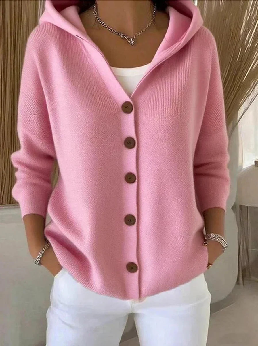 Nuana | Damen Kapuzen-Cardigan mit Knopfleiste Relaxed Fit Langarm