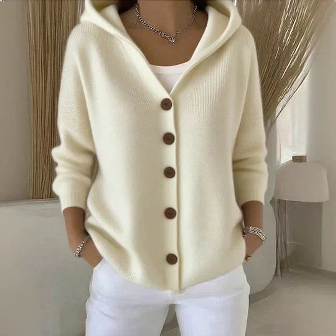 Nuana | Damen Kapuzen-Cardigan mit Knopfleiste Relaxed Fit Langarm