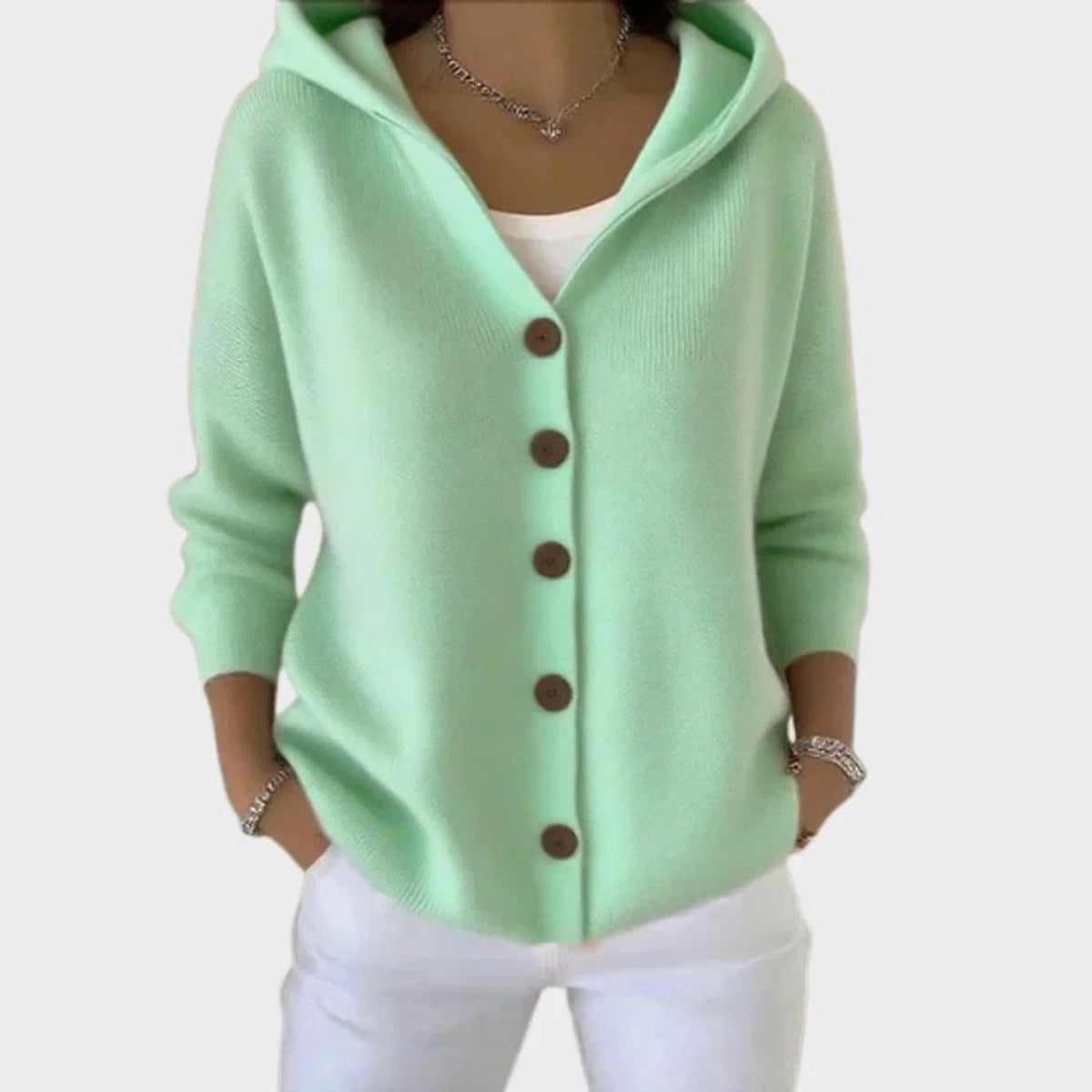 Nuana | Damen Kapuzen-Cardigan mit Knopfleiste Relaxed Fit Langarm